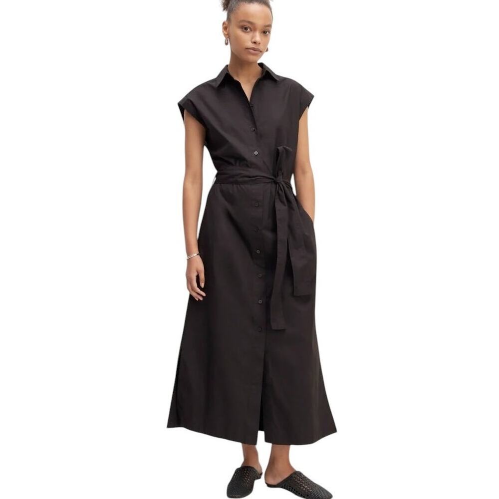 Everlane The Supima Short Sleeve Shirt Dress in Black size 2 NWT